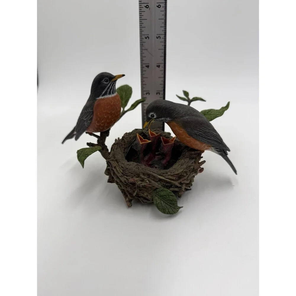 Vtg Danbury Mint American Robins by Bob Guge Bird Nest Figurine 4”Hx6”L - Picture 3 of 8